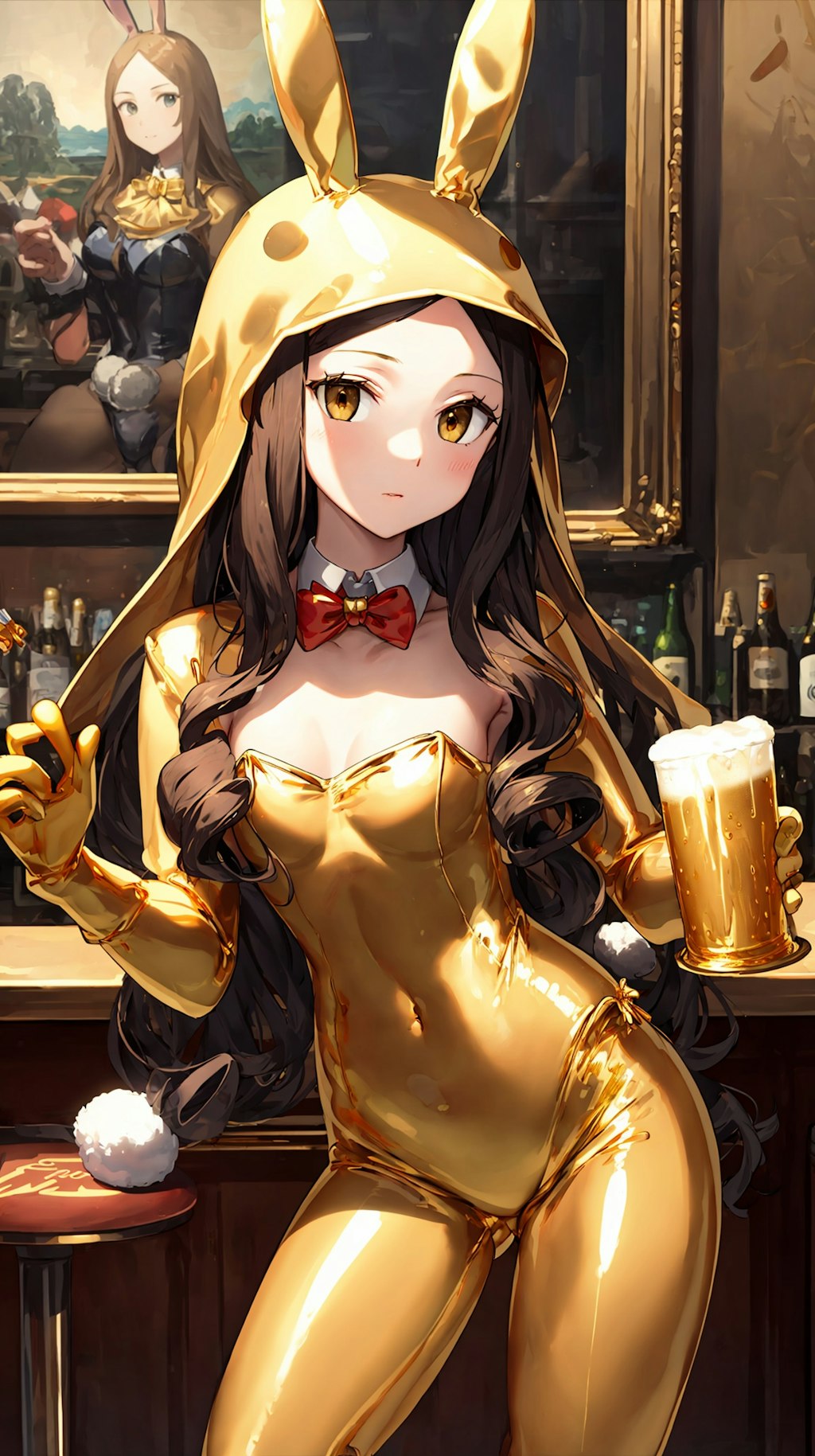 モナリザちゃん金色バニーでビール