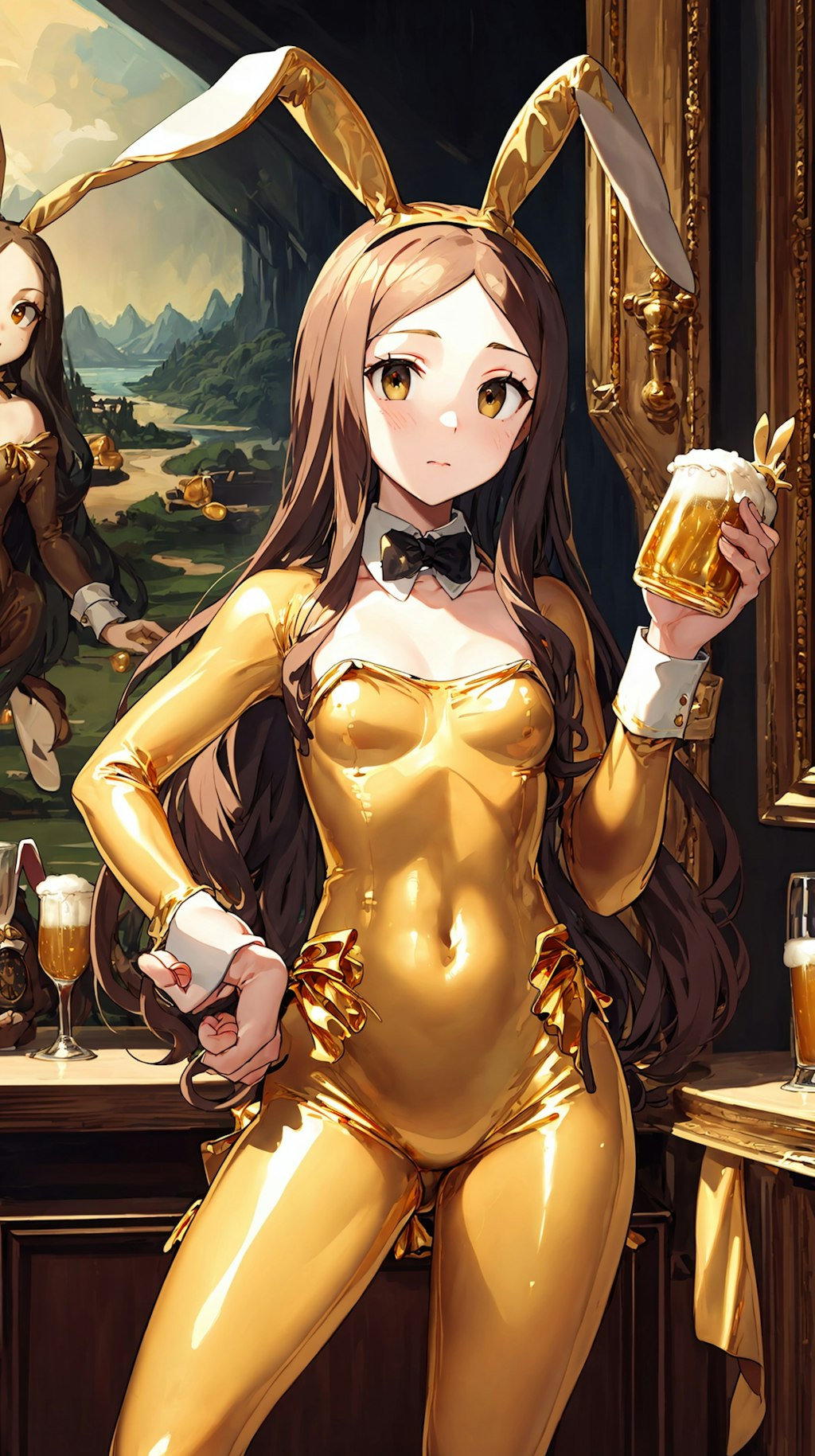 モナリザちゃん金色バニーでビール