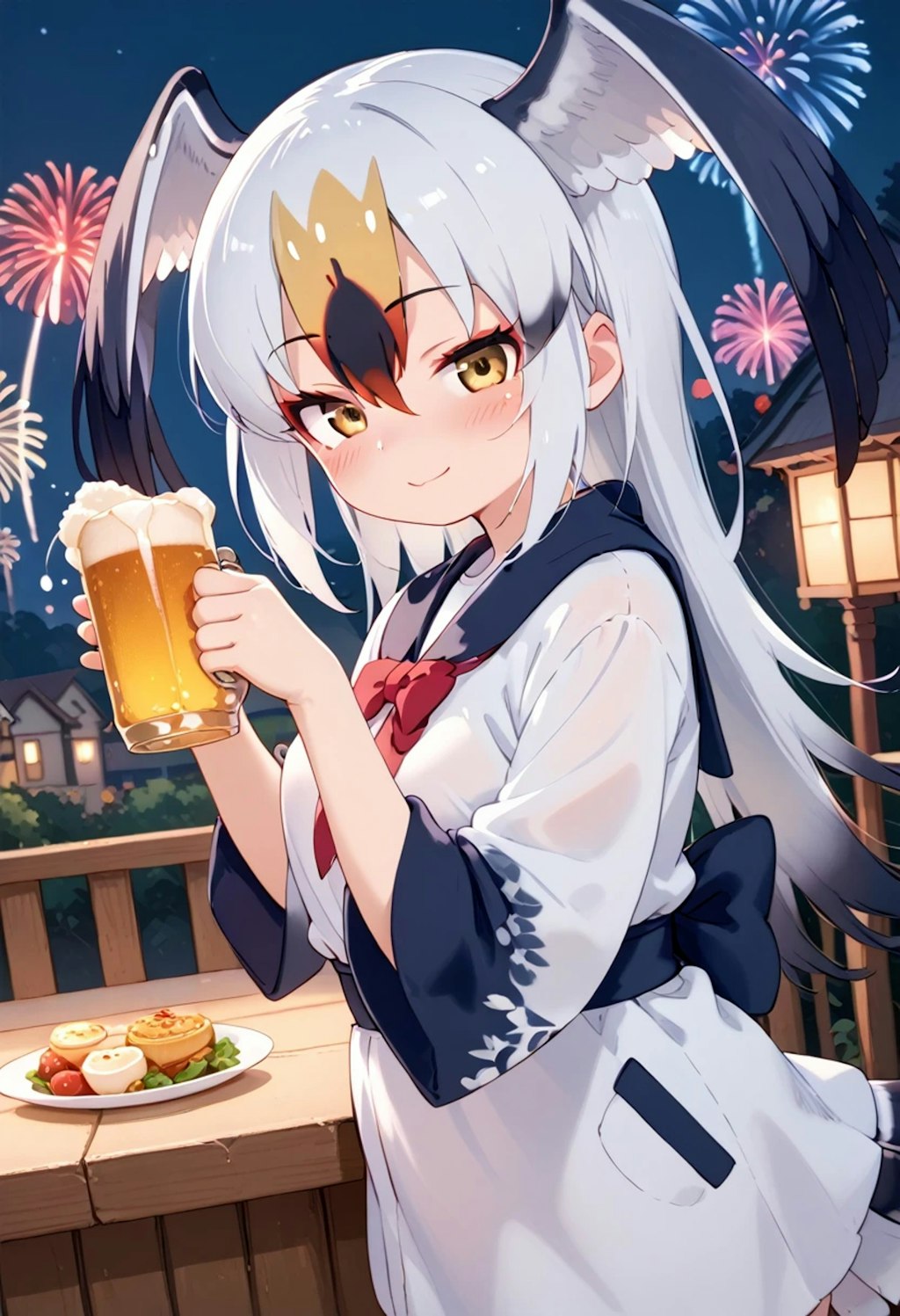 ウミネコちゃんと夏祭りでビール飲む♪