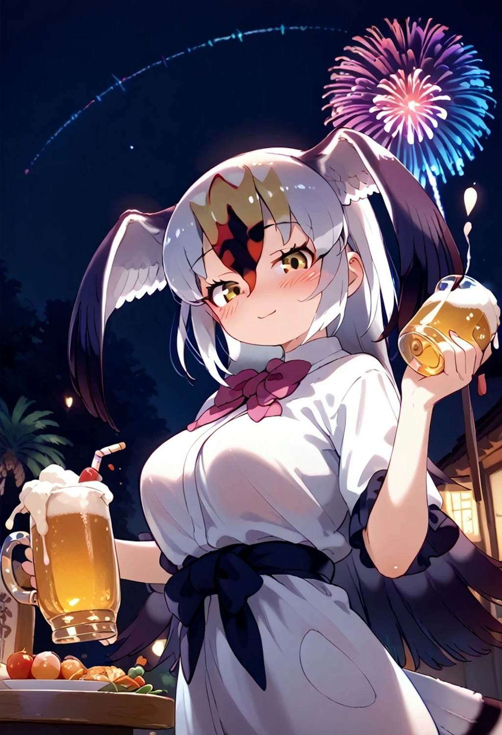 ウミネコちゃんと夏祭りでビール飲む♪