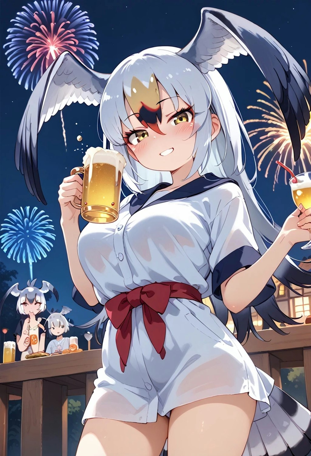 ウミネコちゃんと夏祭りでビール飲む♪