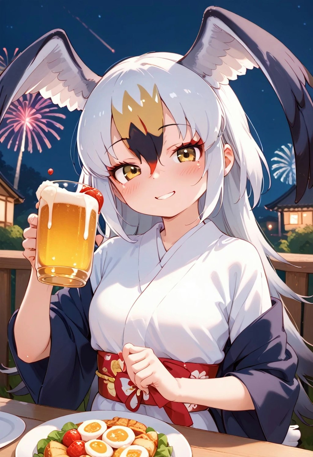 ウミネコちゃんと夏祭りでビール飲む♪