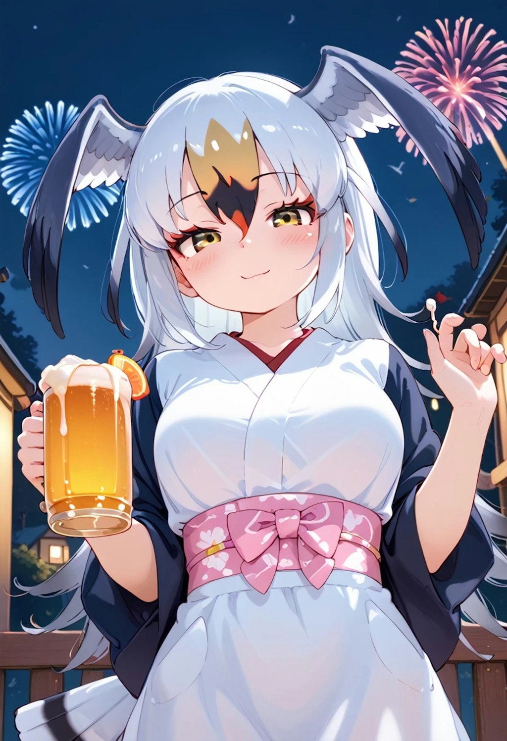 ウミネコちゃんと夏祭りでビール飲む♪