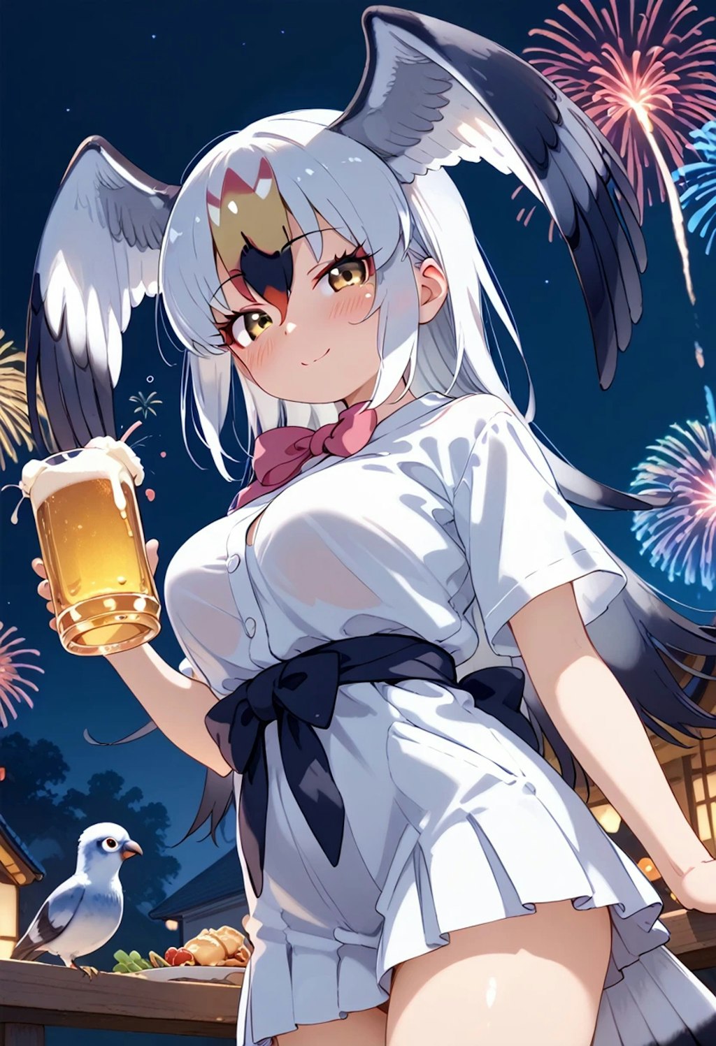 ウミネコちゃんと夏祭りでビール飲む♪