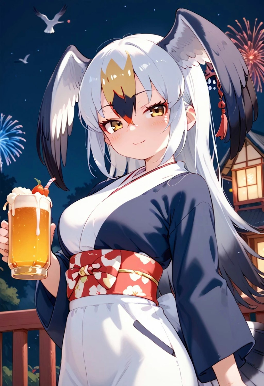 ウミネコちゃんと夏祭りでビール飲む♪