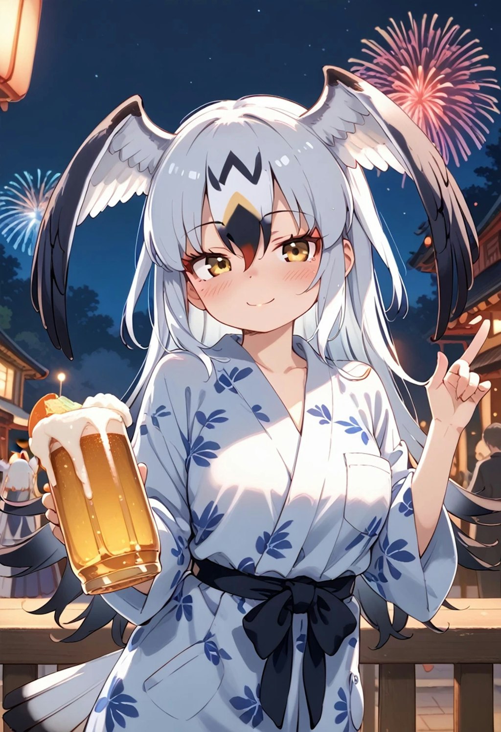 ウミネコちゃんと夏祭りでビール飲む♪