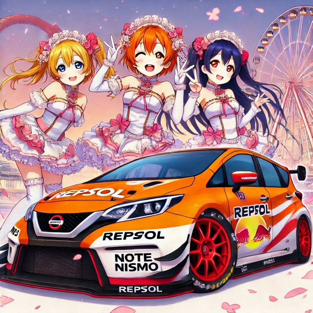 ラブライブキャラとレプソルカラー日産ノートレーシングカー