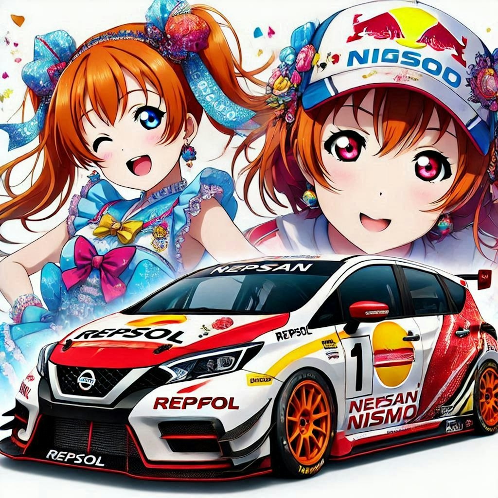 ラブライブキャラとレプソルカラー日産ノートレーシングカー