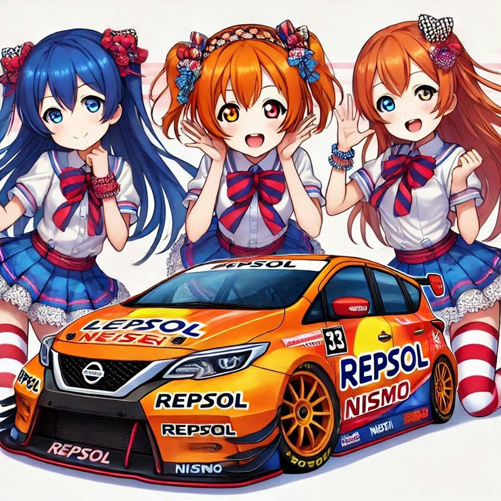 ラブライブキャラとレプソルカラー日産ノートレーシングカー