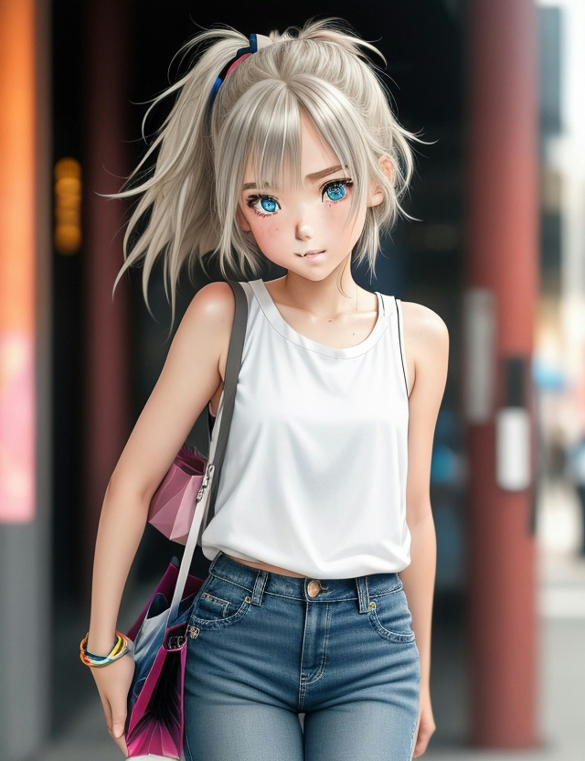 Girl in tank top and jeans | chichi-pui（ちちぷい）AIグラビア・AI