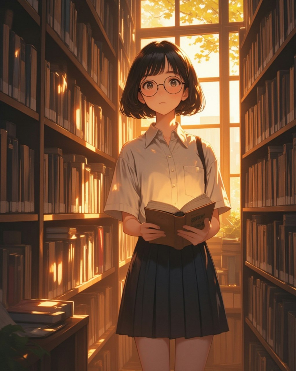 図書館と丸メガネ