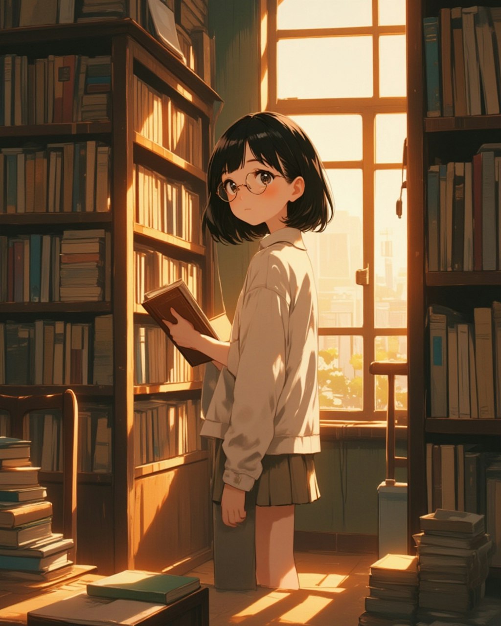 図書館と丸メガネ