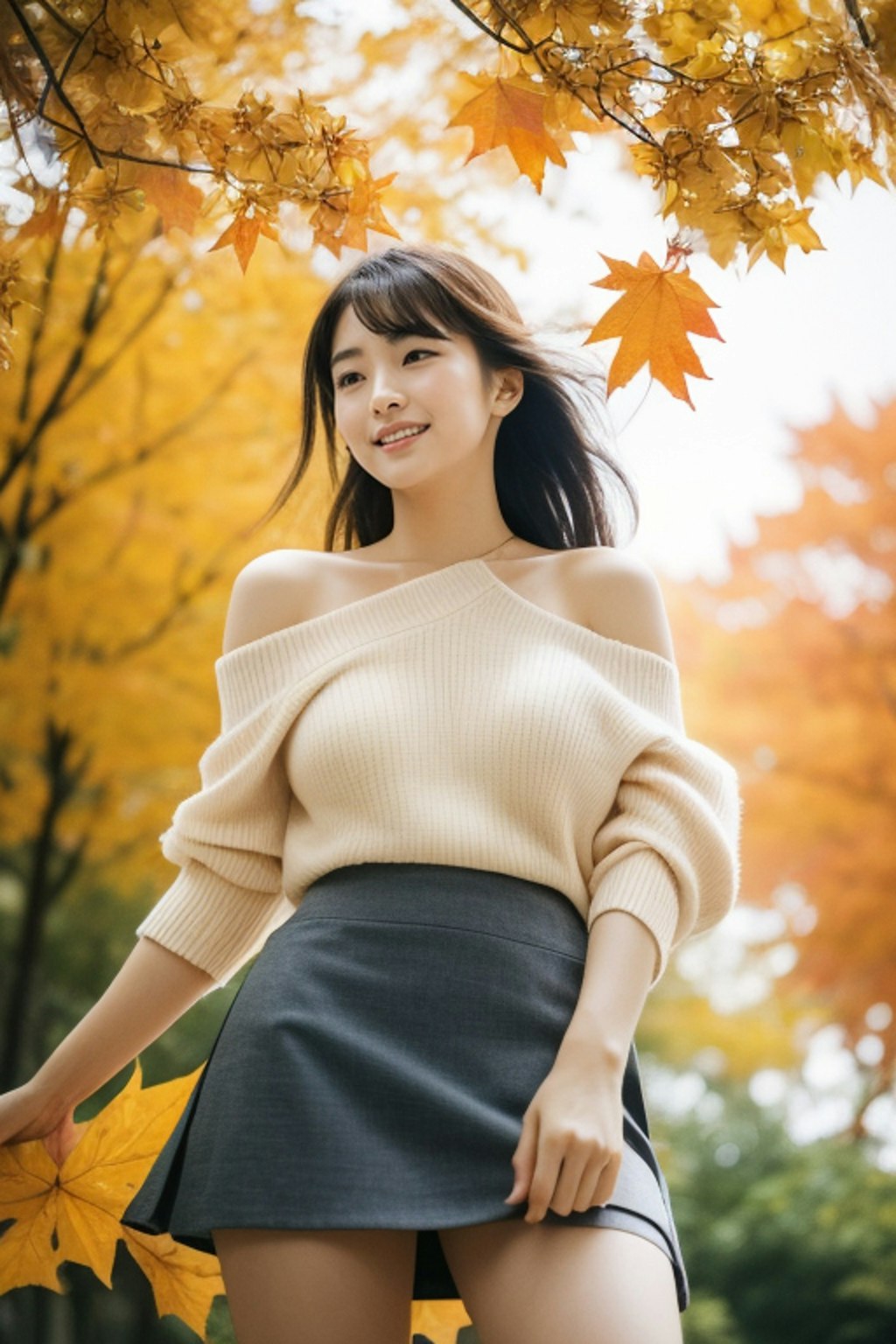 紅葉と美女