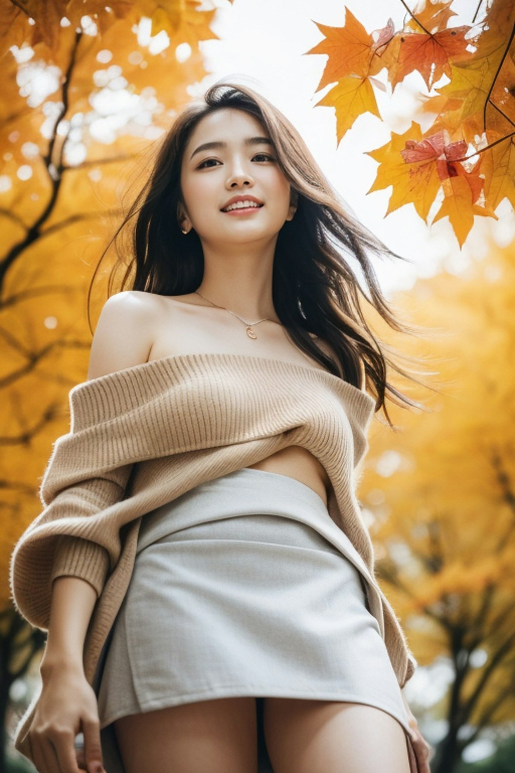 紅葉と美女