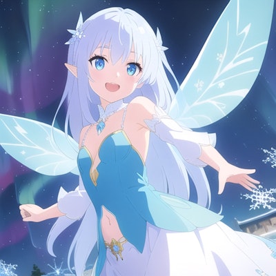 オーロラと舞う雪の妖精さん
