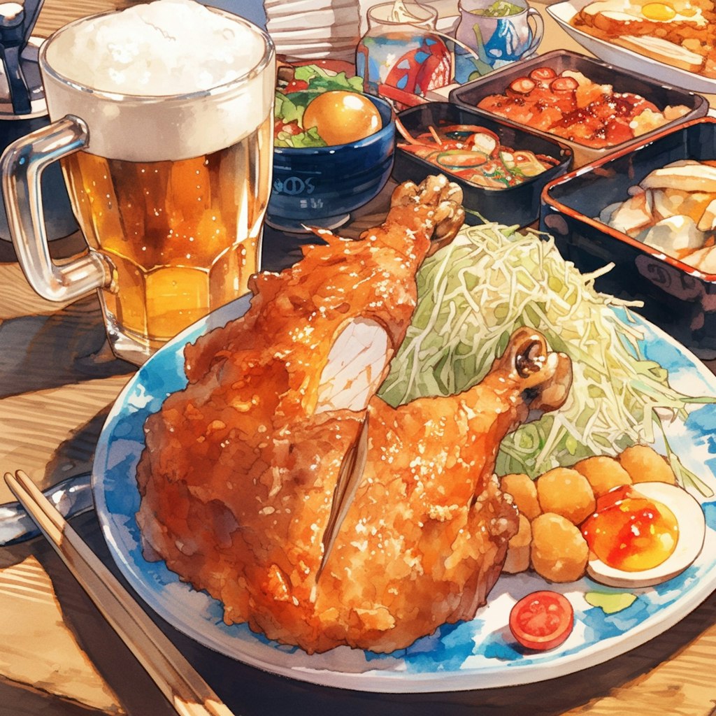 お疲れ様セット（からあげとビール）