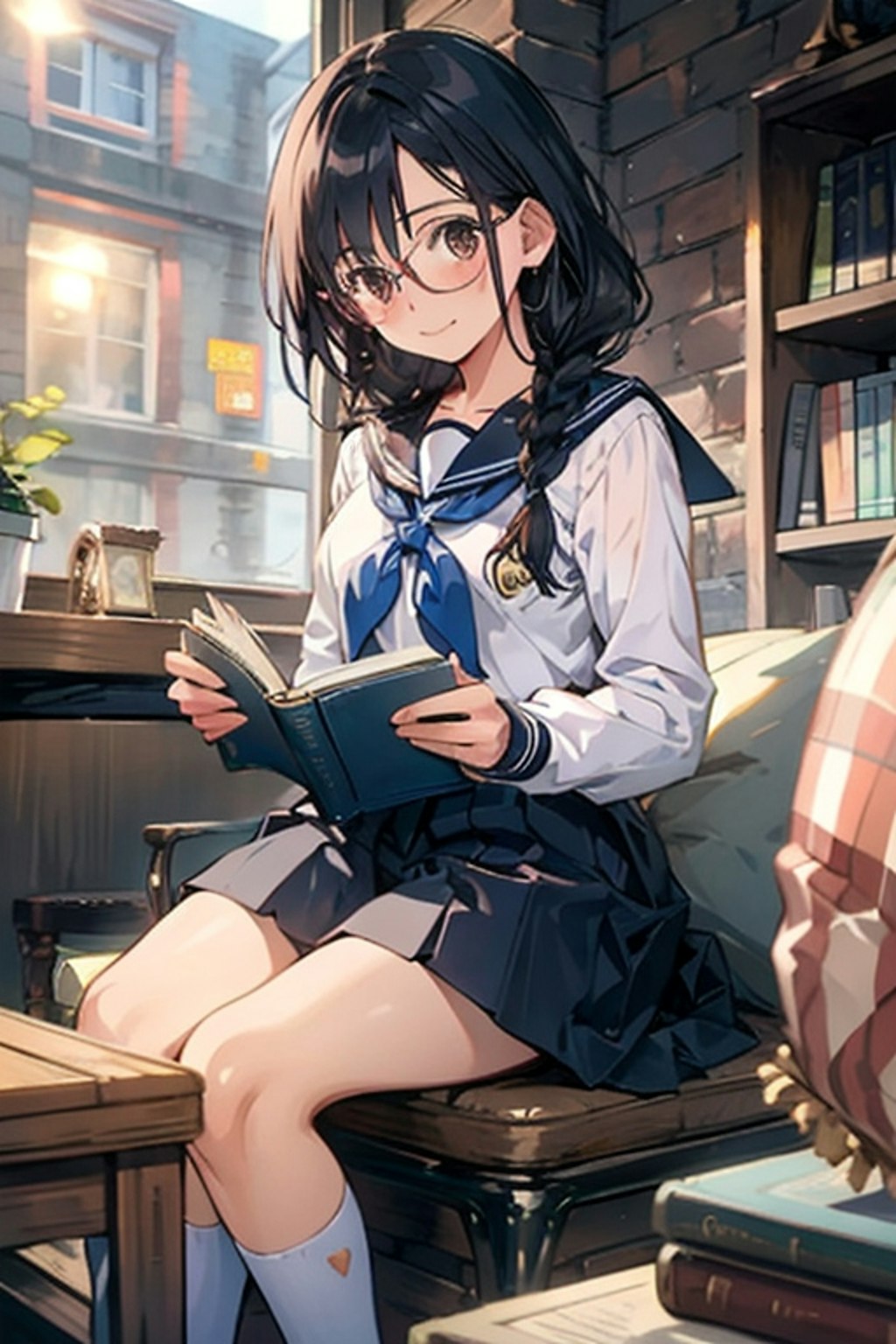 三つ編み少女の読書