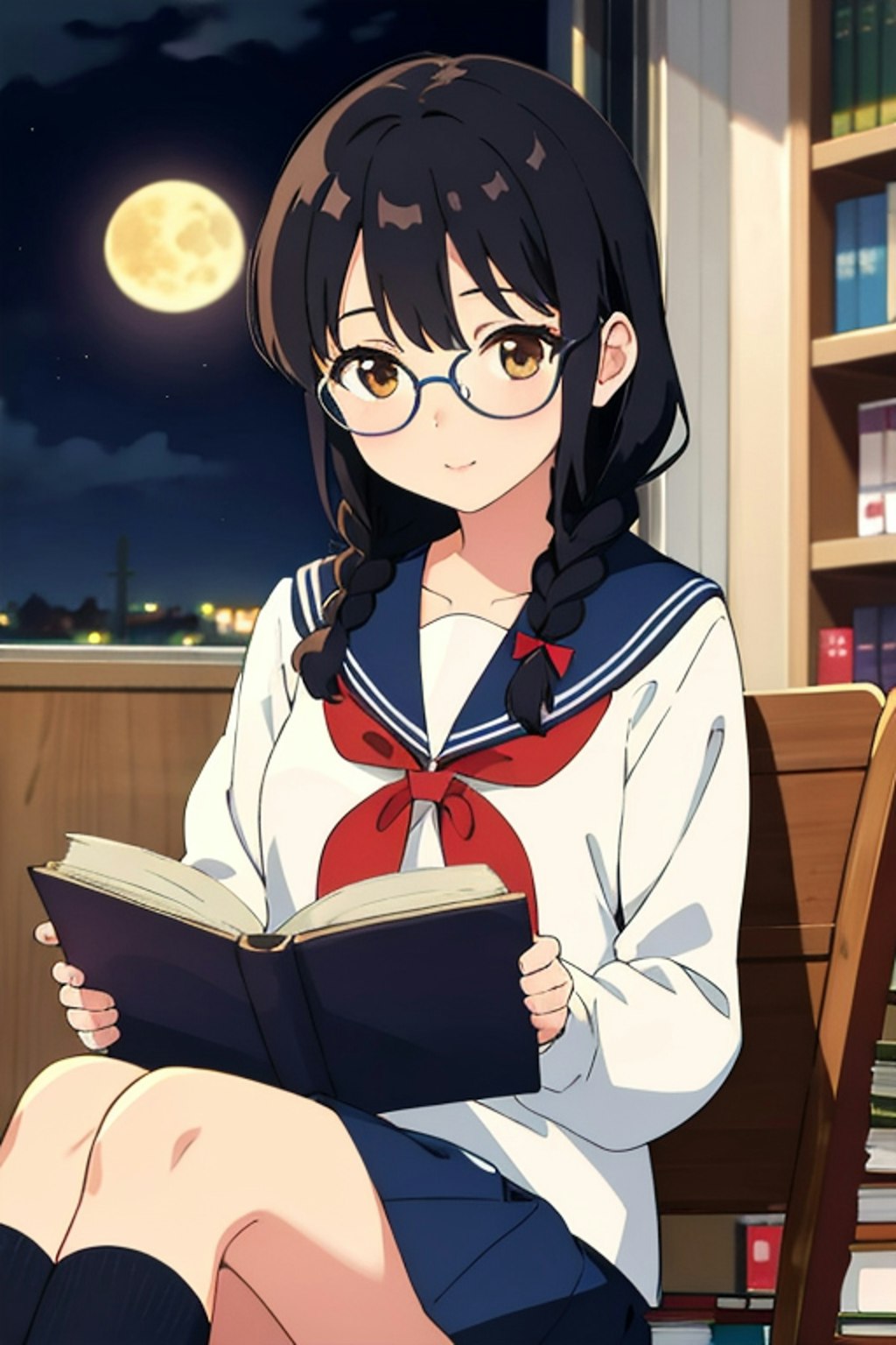 三つ編み少女の読書