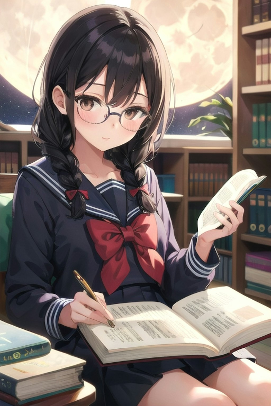 三つ編み少女の読書