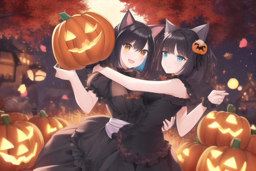 満月下の猫耳ハロウィン