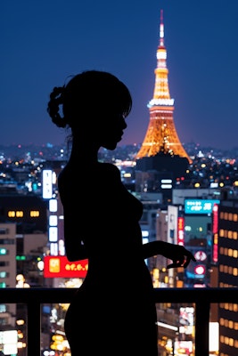 東京のホテルバルコニーから　Tokyo Tower at night