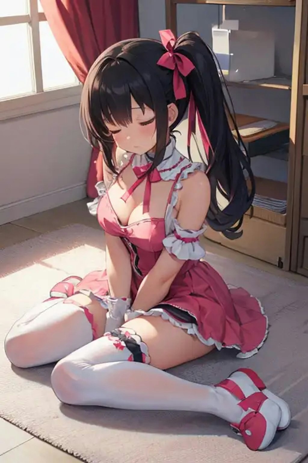 座って眠るアイドル