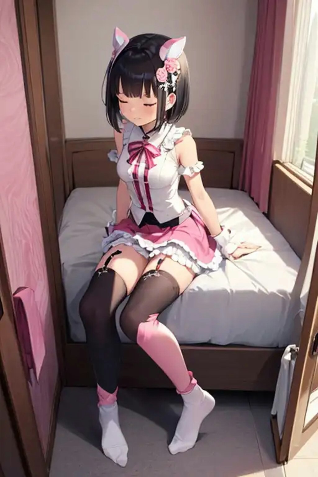 座って眠るアイドル