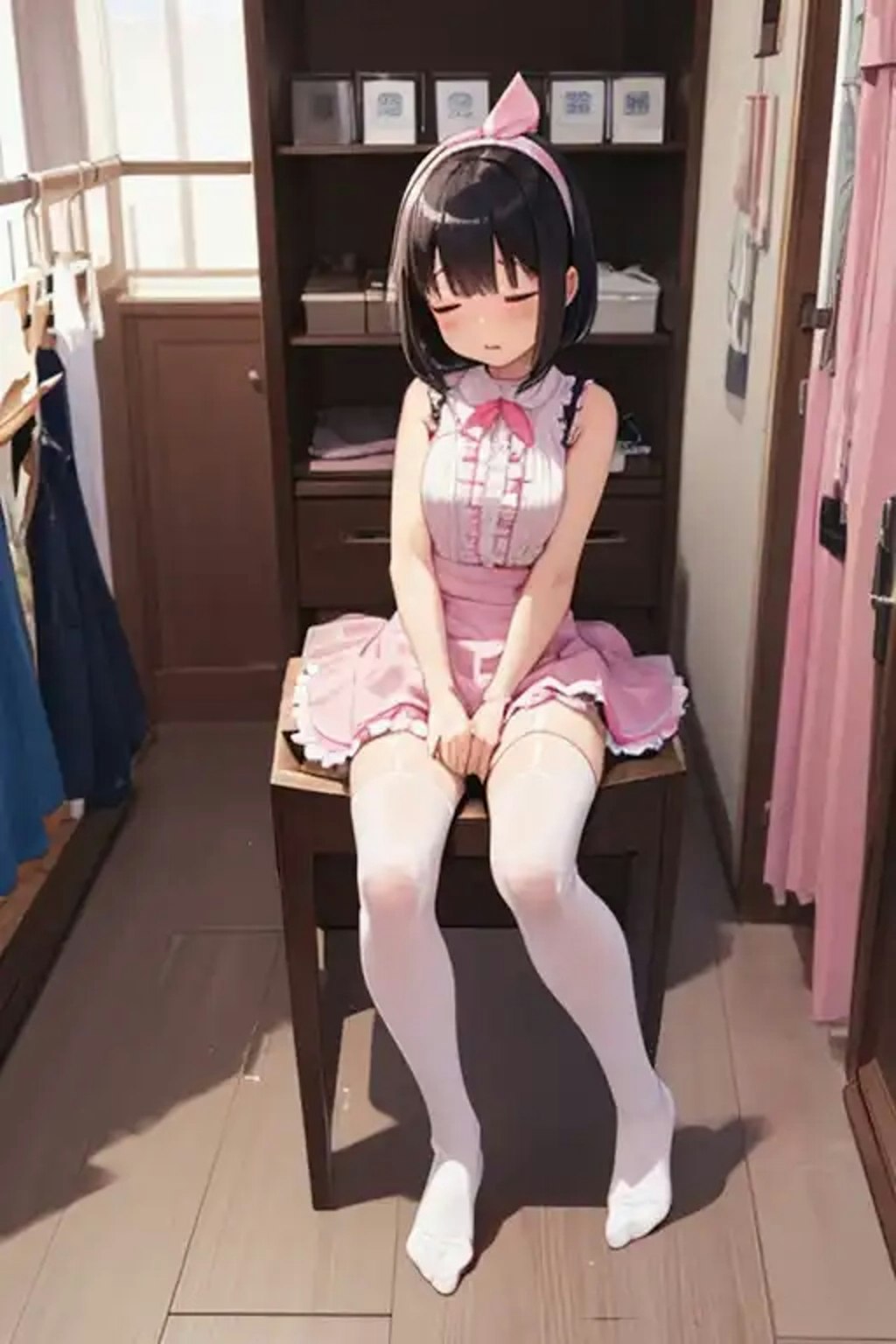 座って眠るアイドル