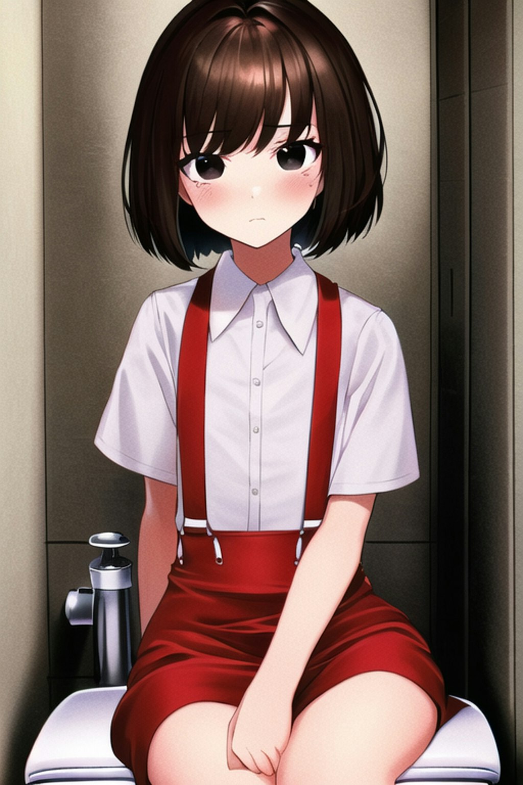 トイレの花子さん風　便器と赤服の女の子