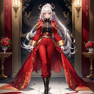 赤き王の衣装と銀髪竜姫