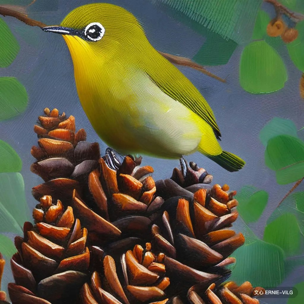 White-eyes in pinecones