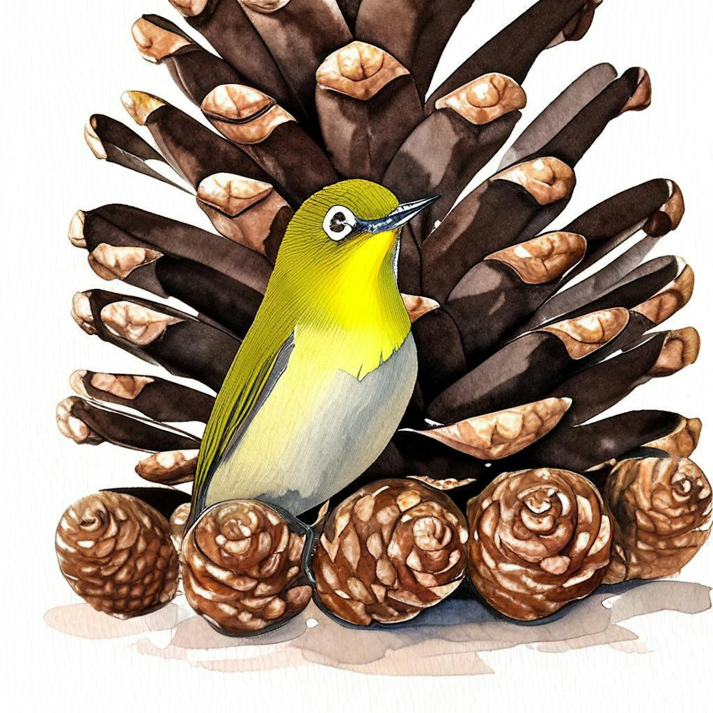 White-eyes in pinecones