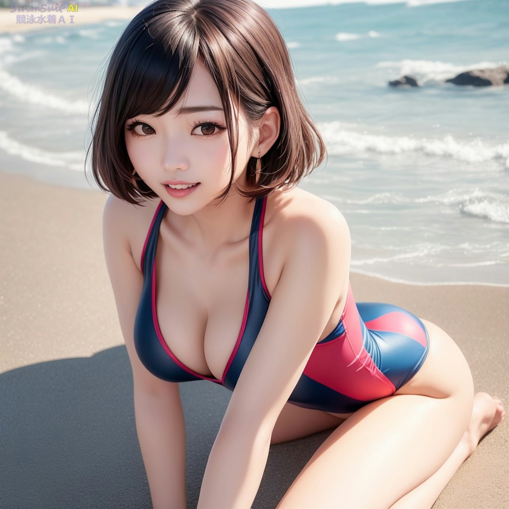 海の日にダイタンな谷間で迫って来る競泳水着の彼女