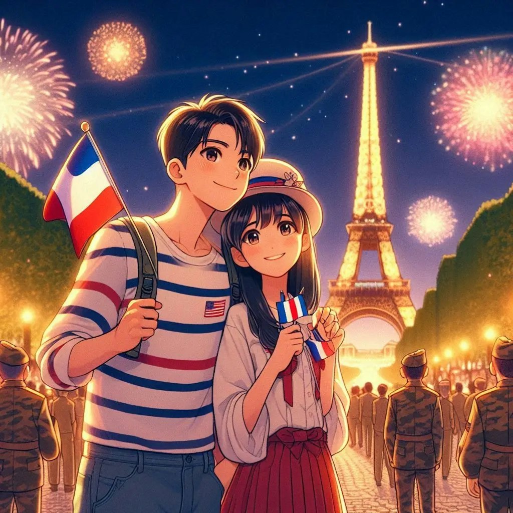 パリ祭を楽しむ恋人たち