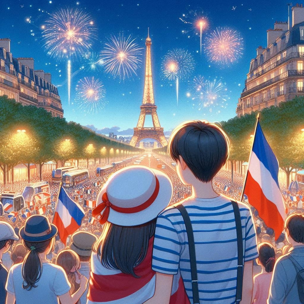 パリ祭を楽しむ恋人たち