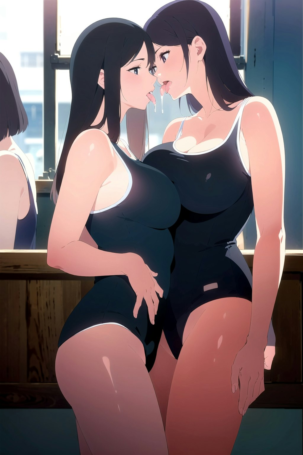 百合な爆乳スク水女子