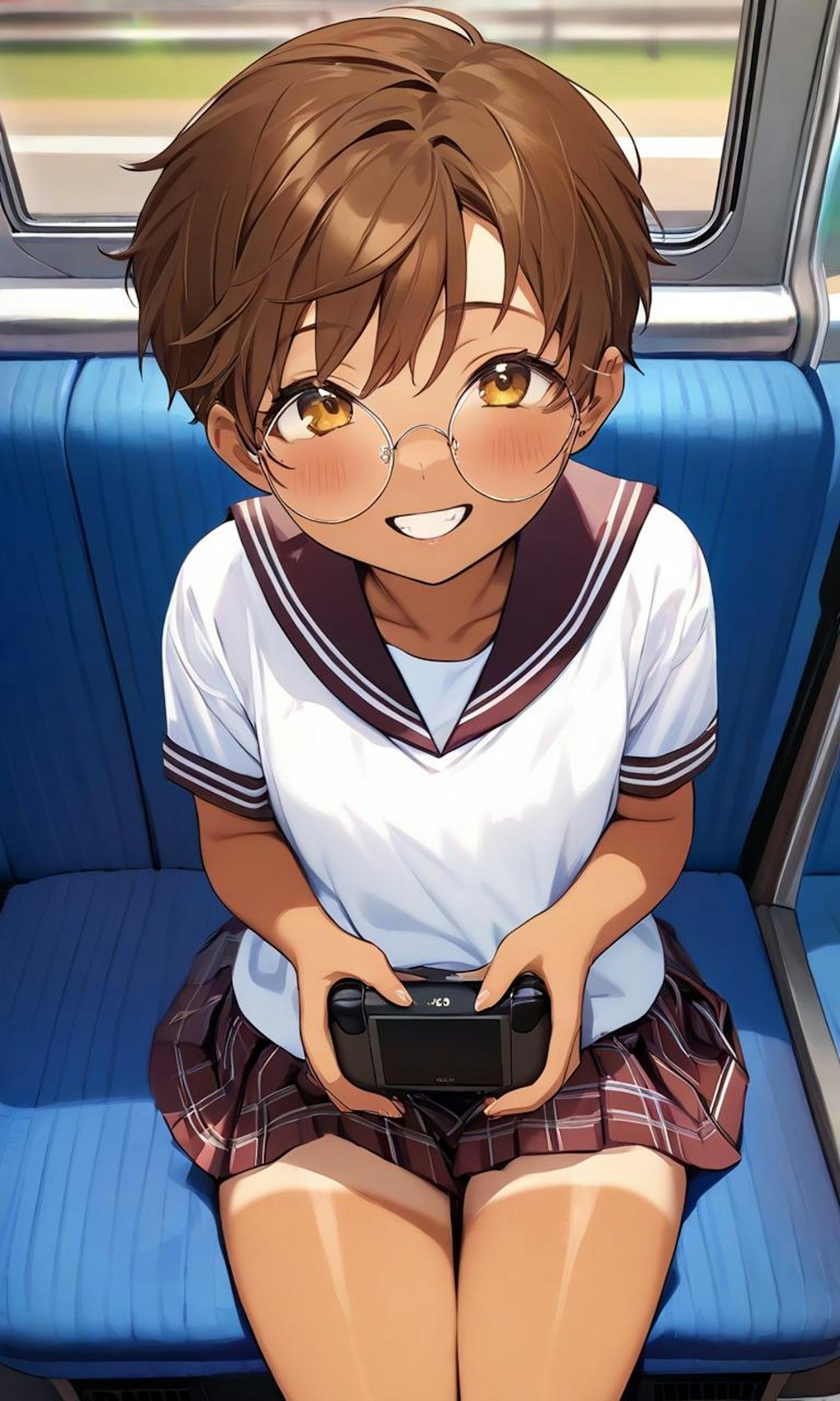 電車内ではゲームをする眼鏡っ娘