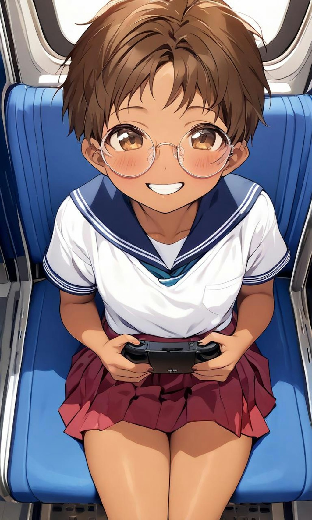 電車内ではゲームをする眼鏡っ娘