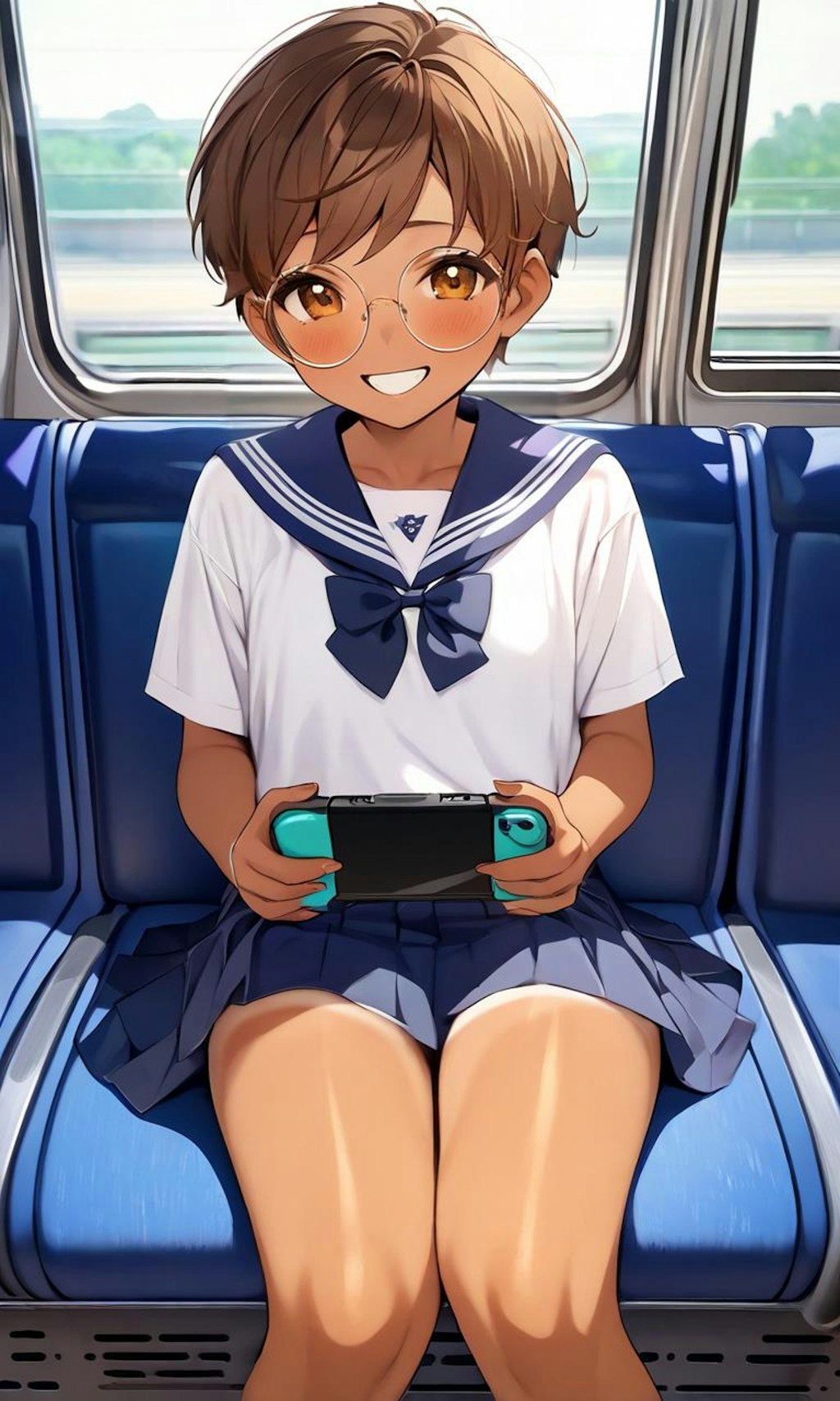 電車内ではゲームをする眼鏡っ娘