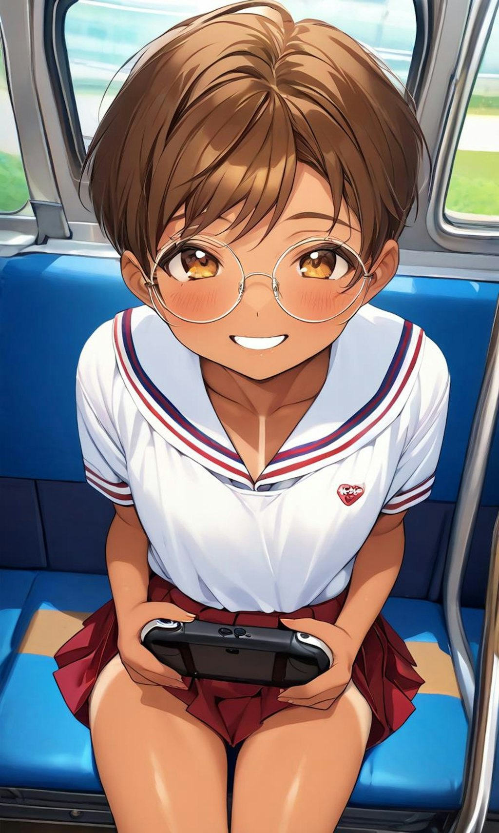 電車内ではゲームをする眼鏡っ娘