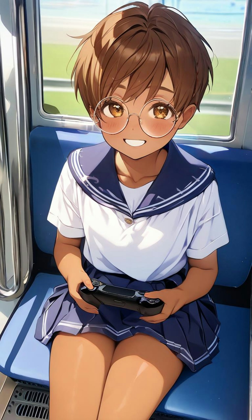 電車内ではゲームをする眼鏡っ娘