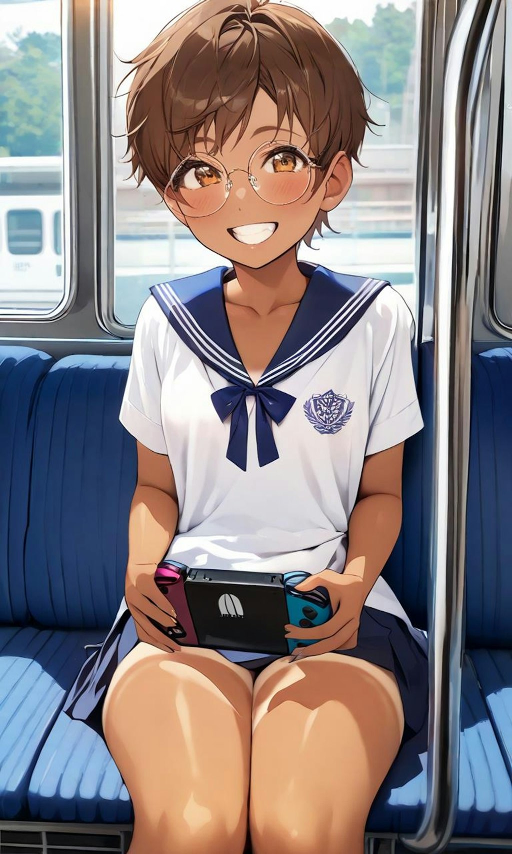 電車内ではゲームをする眼鏡っ娘