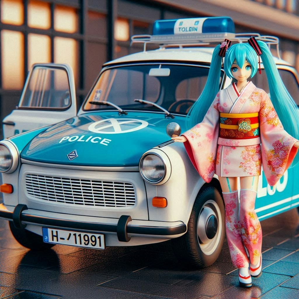 トラバントパトカーと着物姿初音ミク