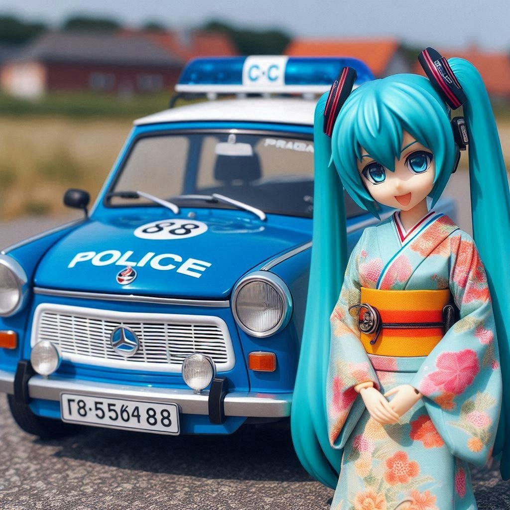 トラバントパトカーと着物姿初音ミク