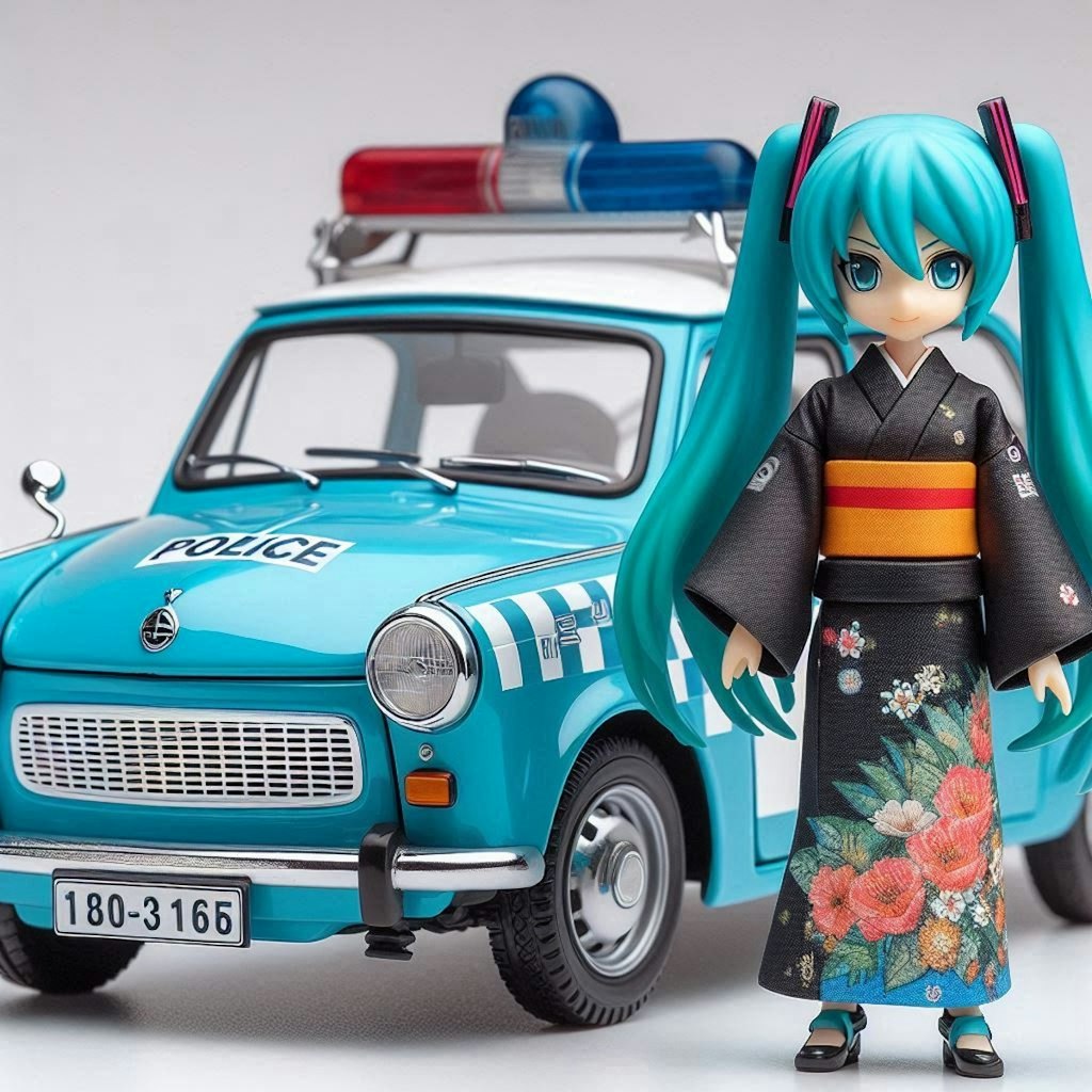 トラバントパトカーと着物姿初音ミク