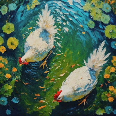 Chickens in the water
