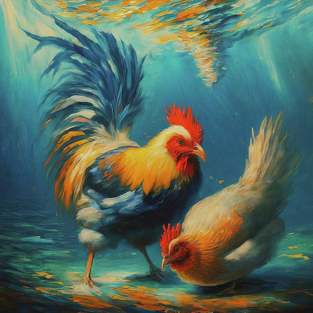 Chickens in the water