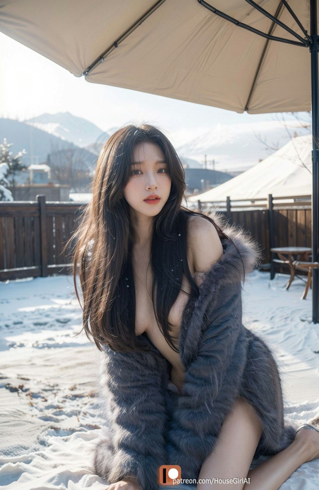 AI Girl Vol 543 | Open coat on snowy mountains