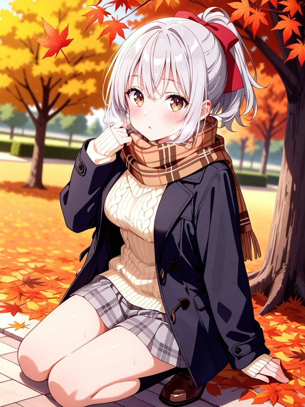 紅葉の公園の彼女