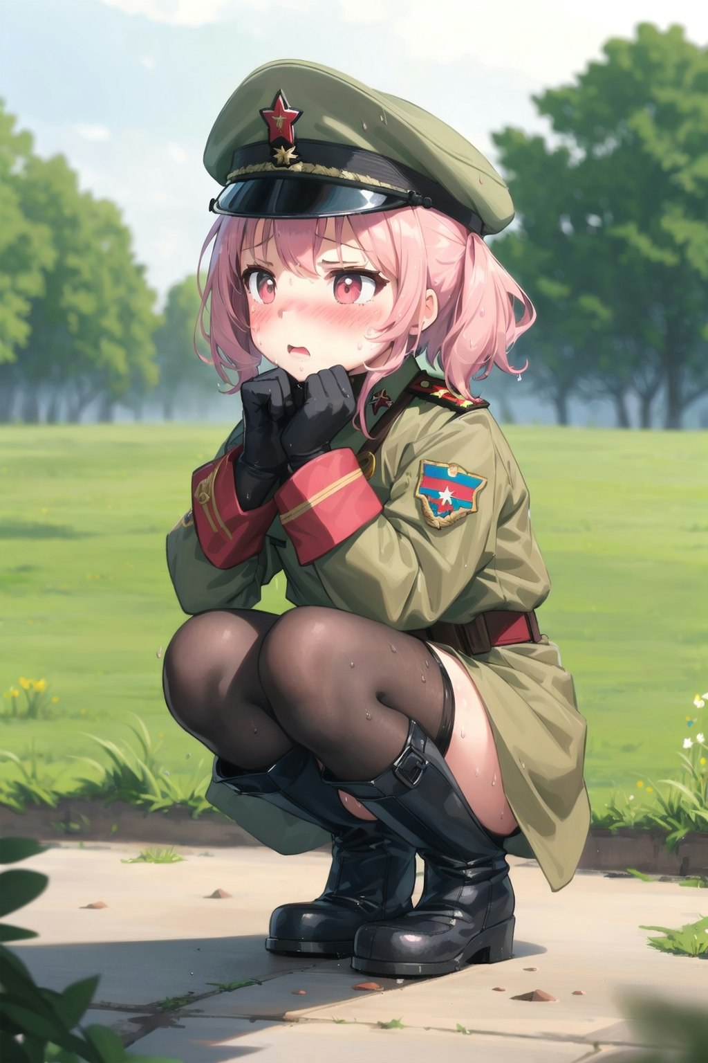 しゃがむ軍服幼女